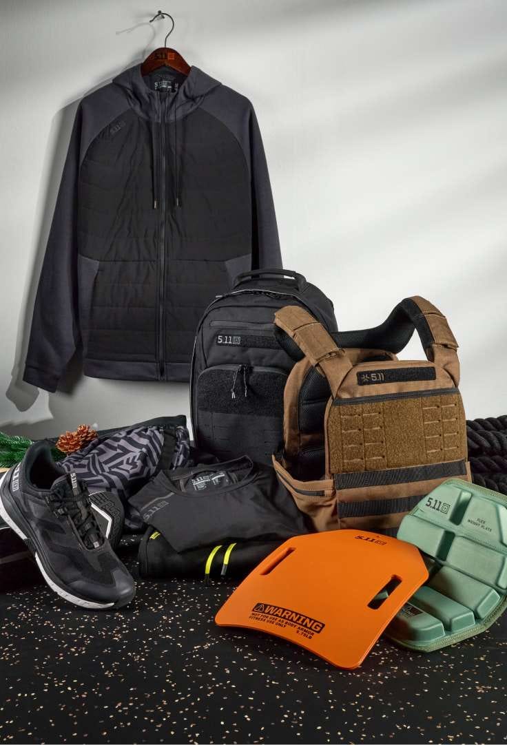 Fitness gear and apparel on a gym floor background