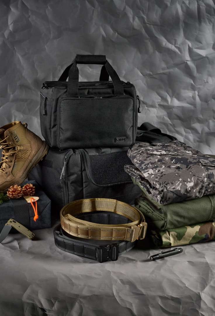 Grey background with tactical gear