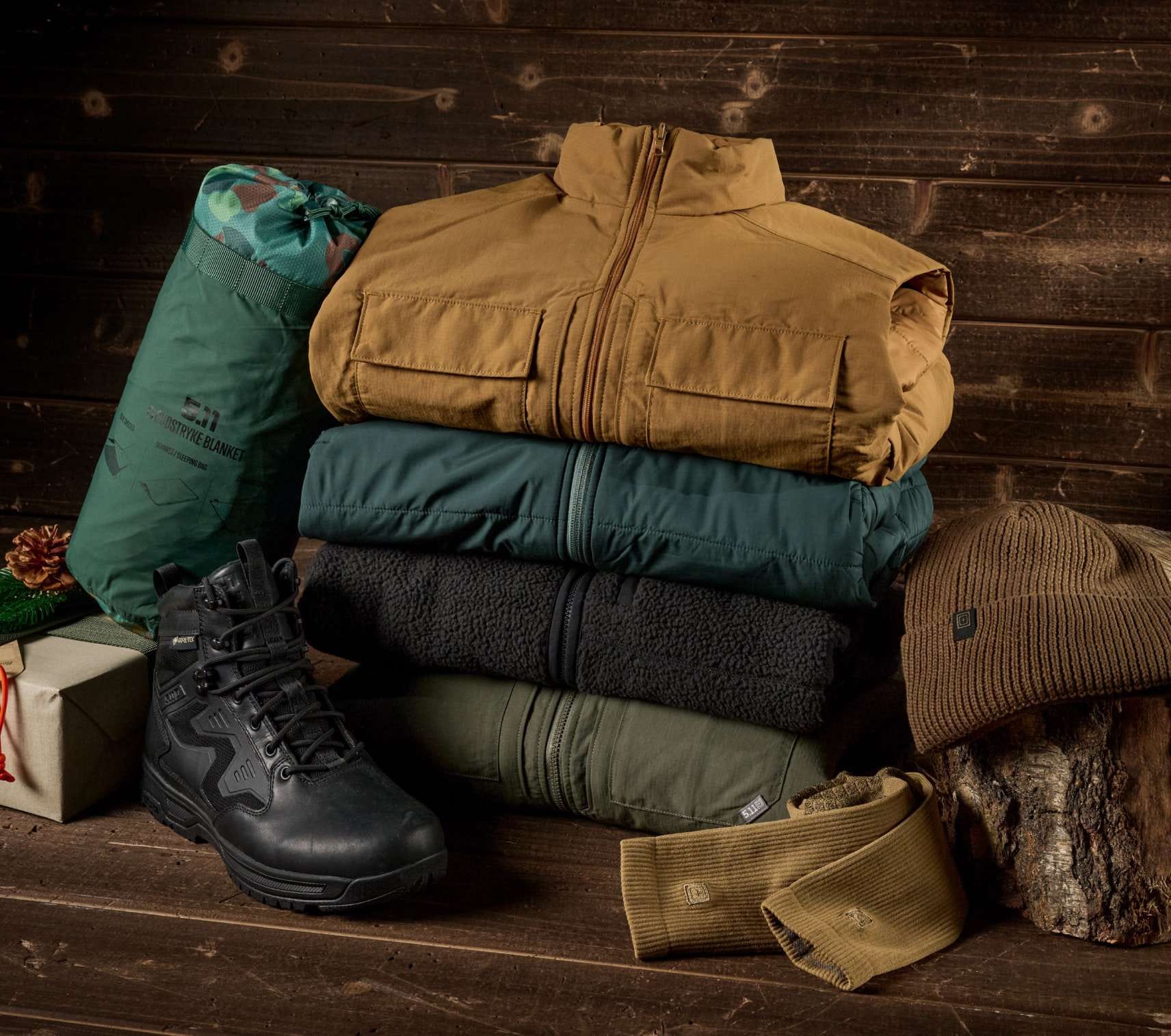 Collection of Men's Apparel on a holiday background