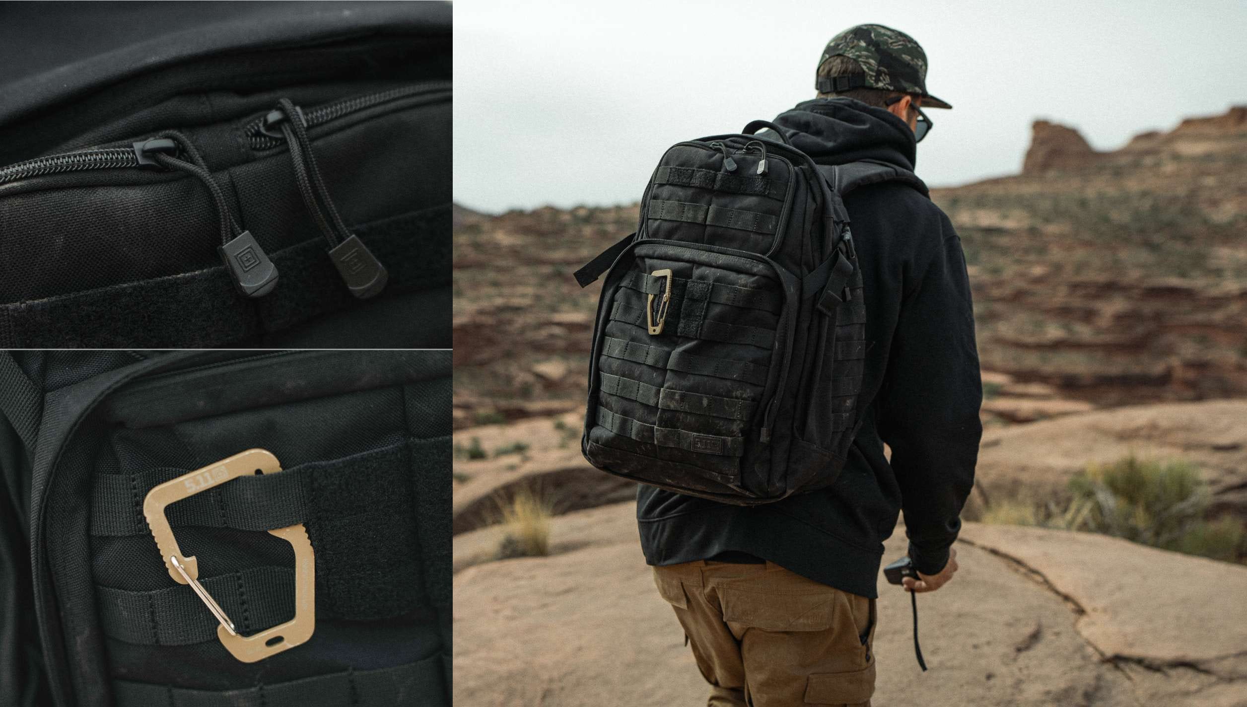 Man wearing RUSH 24 Backpack walks through a desert