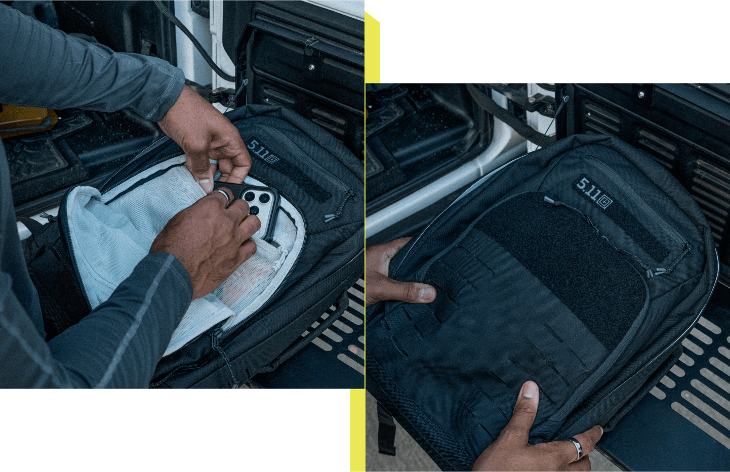 Man loads a weight plate into his Taconic Ruck Pack