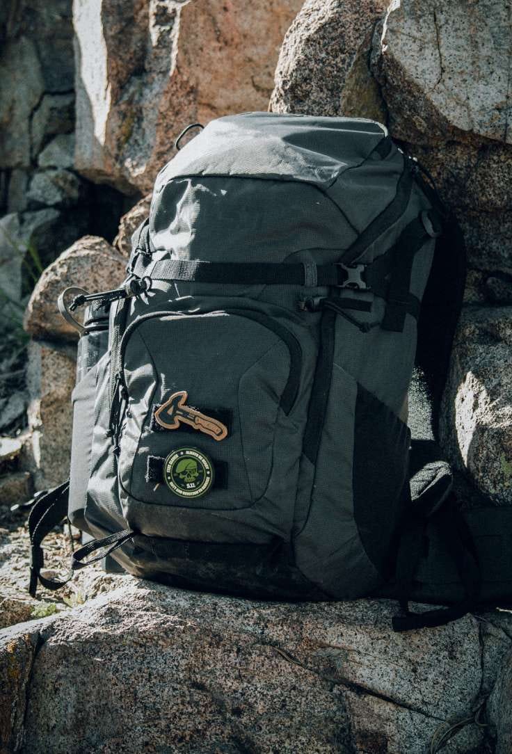 backpack on a rock